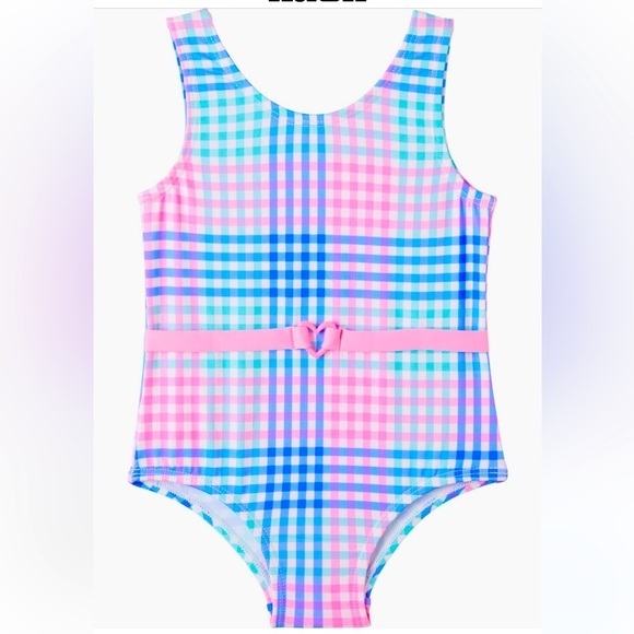 Pink Platinum Other - Pink Platinum One Piece Pink and Blue Gingham Swimsuit with Heart Detail ::NWT::